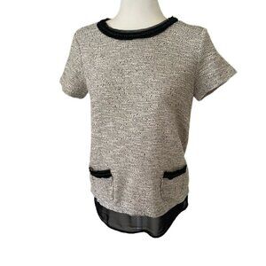 White House Black Market Tweed Beaded Trim Blouse Size XS